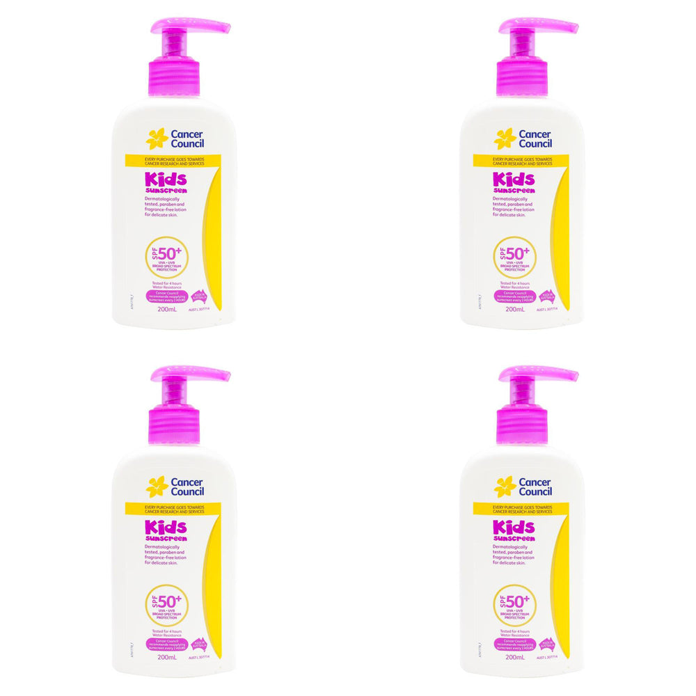 4PK Cancer Council 200ml Kids Sunscreen SPF50+ Body Lotion