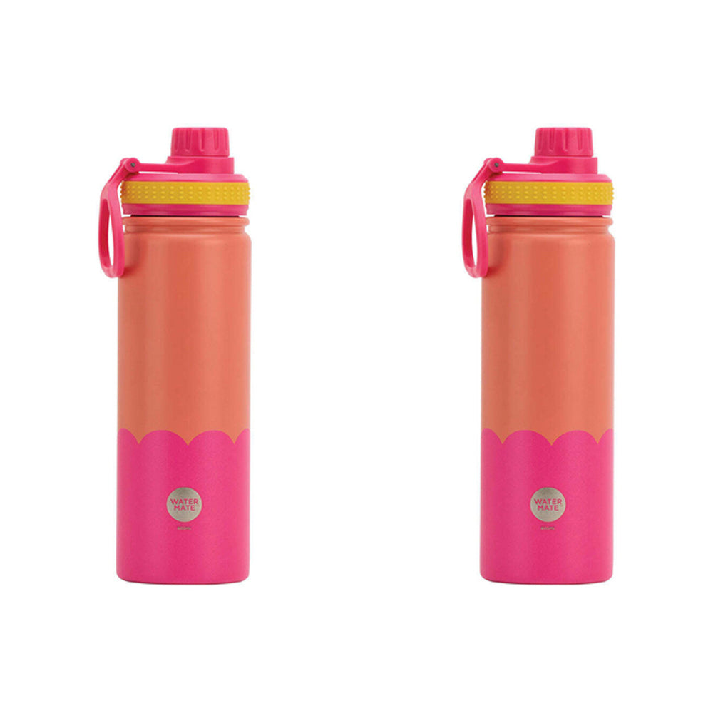 2PK Annabel Trends Watermate Wave 600ml Stainless Steel Bottle Orange Hot Pink
