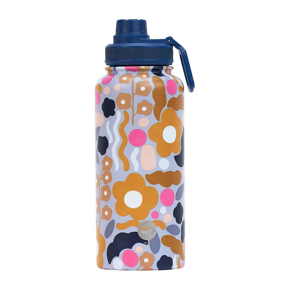 2PK Annabel Trends Watermate 950ml Stainless Steel Bottle Floral Puzzle Mustard