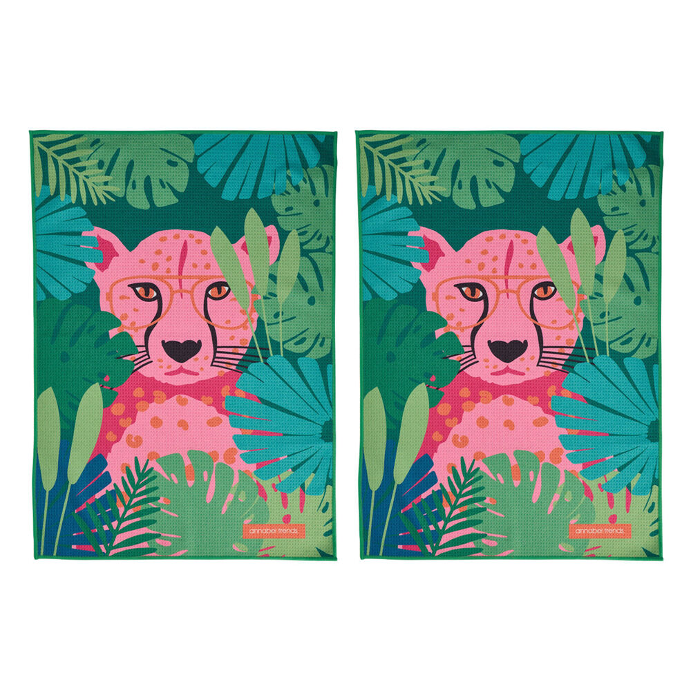 2PK Annabel Trends Waffle Microfibre Tea Towel Rectangular 50x70cm Cheetah