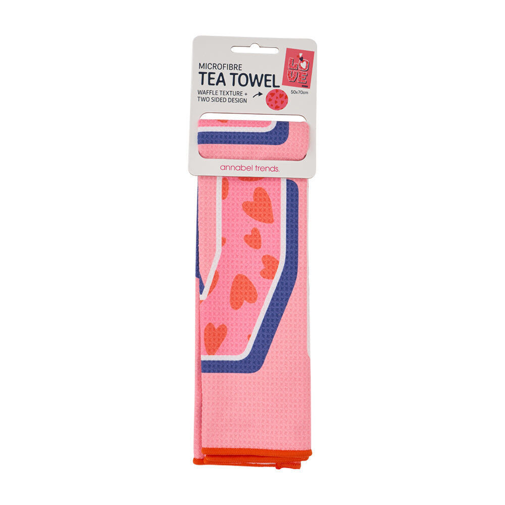 2PK Annabel Trends Waffle Microfibre Tea Towel Rectangular 50x70cm Love
