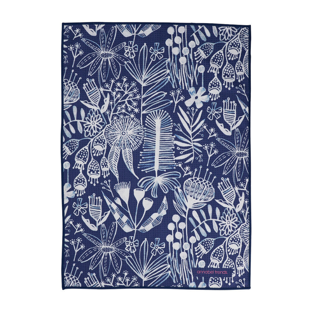 2PK Annabel Trends Waffle Microfibre Tea Towel Rectangular 50x70cm Navy Natives