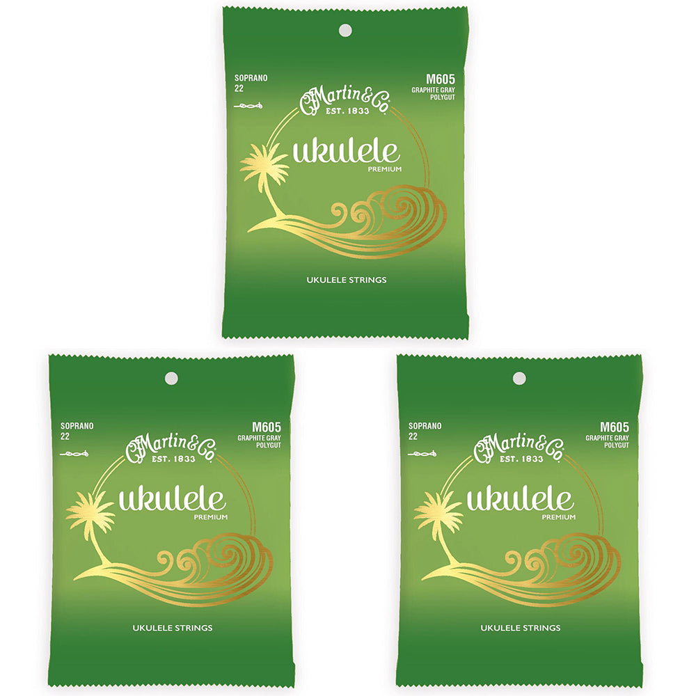 3PK Martin Guitar M605 Premium Ukulele Strings Polygut Soprano Gauge
