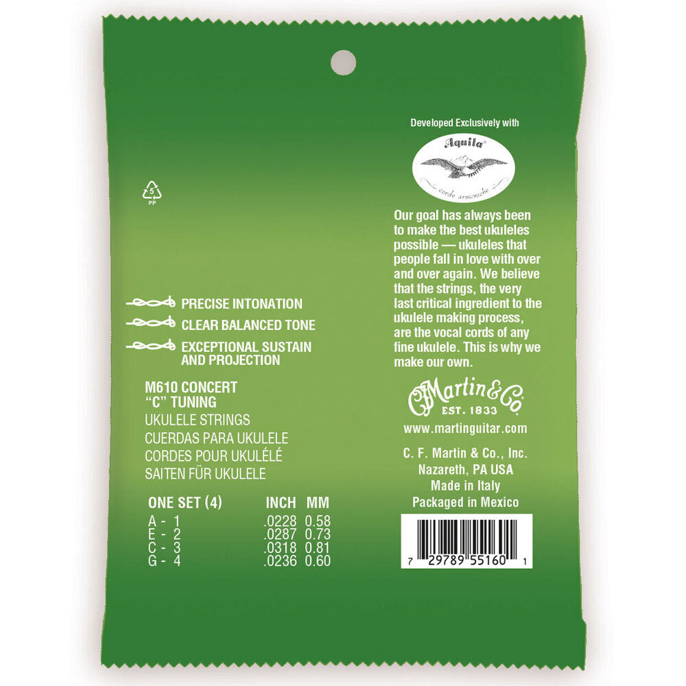 3PK Martin Guitar M610 Premium Ukulele Strings Polygut Concert
