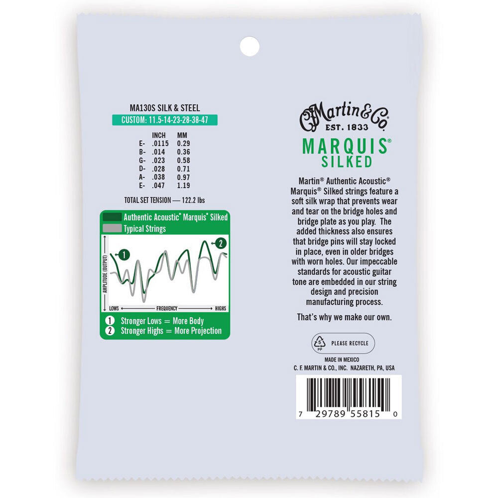 3PK Martin Guitar MA130S Authentic Acoustic Marquis Silked Strings Custom