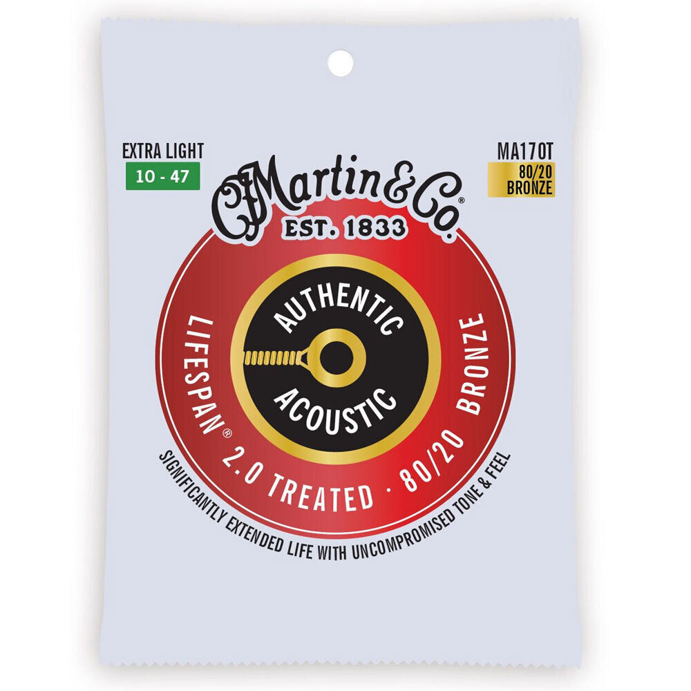 3PK Martin Guitar MA170T Authentic Treated Strings 80/20 Bronze Extra Light