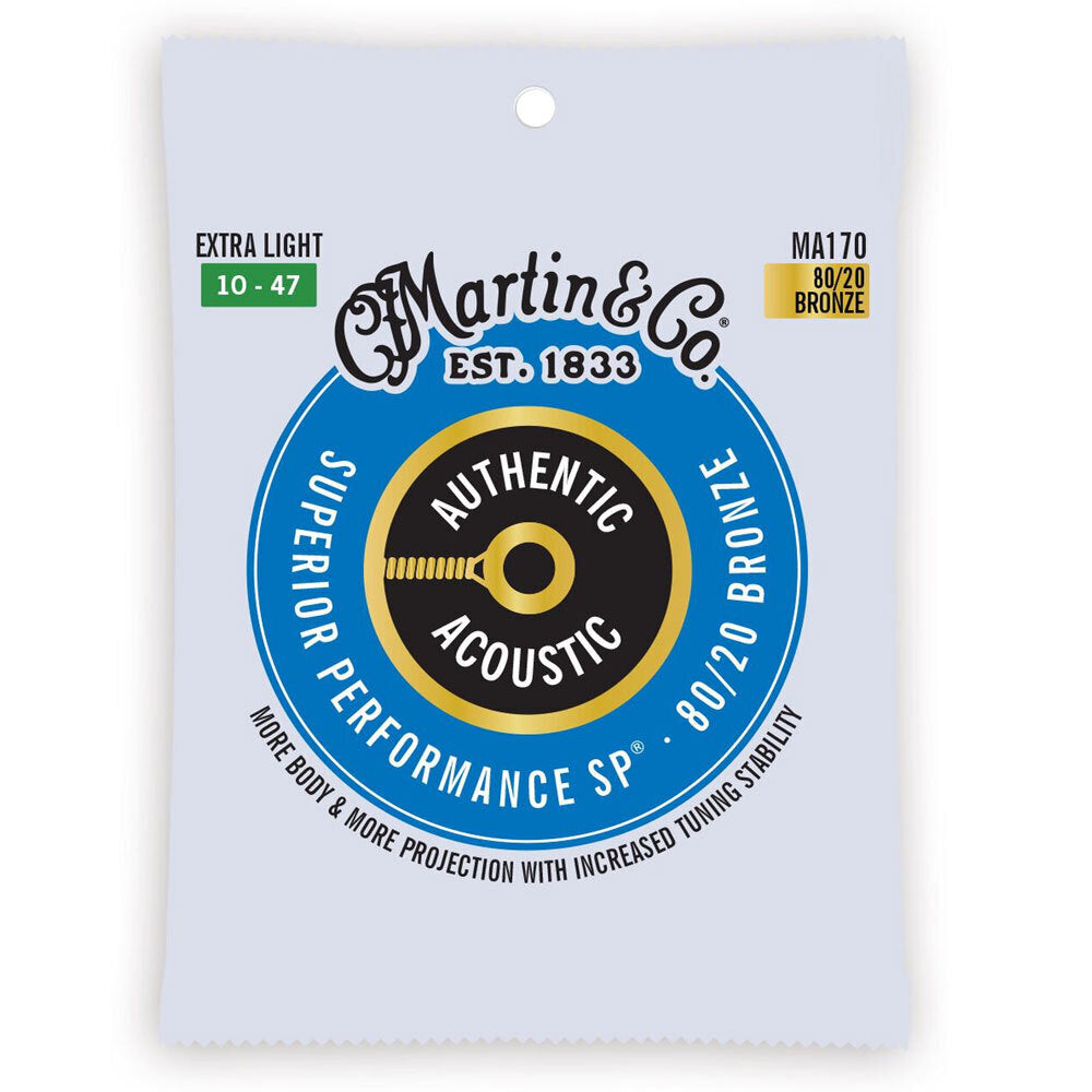 3PK Martin Guitar MA170 Authentic Acoustic Strings 80/20 Bronze Extra Light