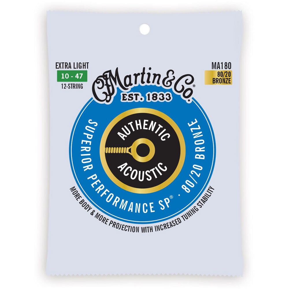 3PK Martin Guitar MA180 Authentic 12 Strings 80/20 Bronze Extra Light