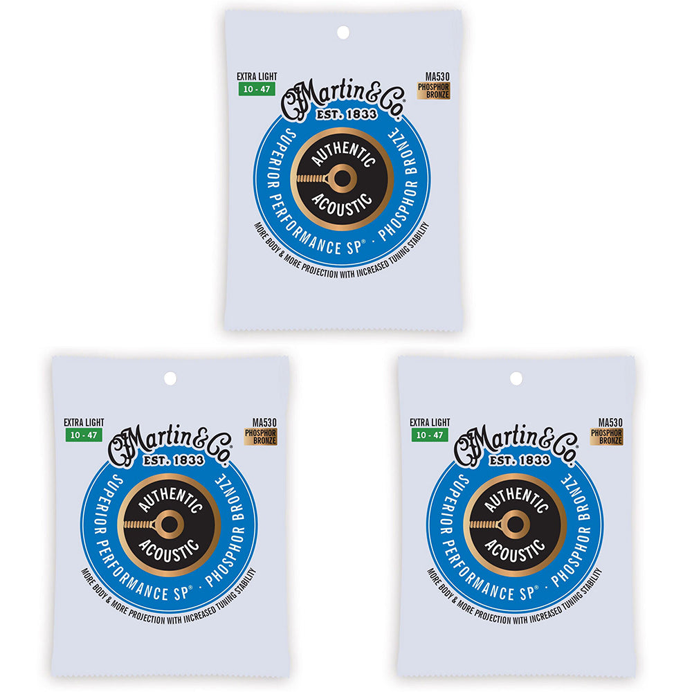 3PK Martin Guitar MA530 Authentic Strings 92/8 Phosphor Bronze Extra Light