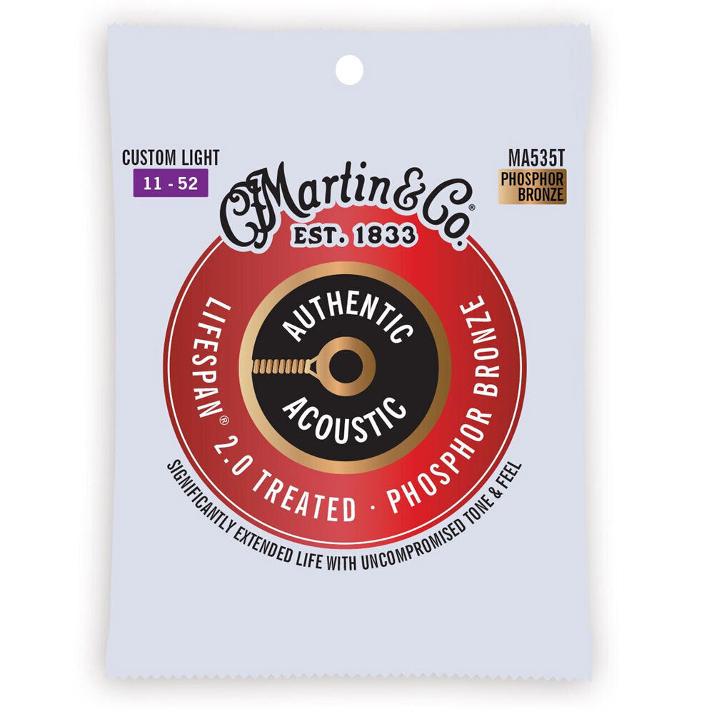 3PK Martin Guitar MA535T Authentic Treated Strings 92/8 Phosphor Custom Light
