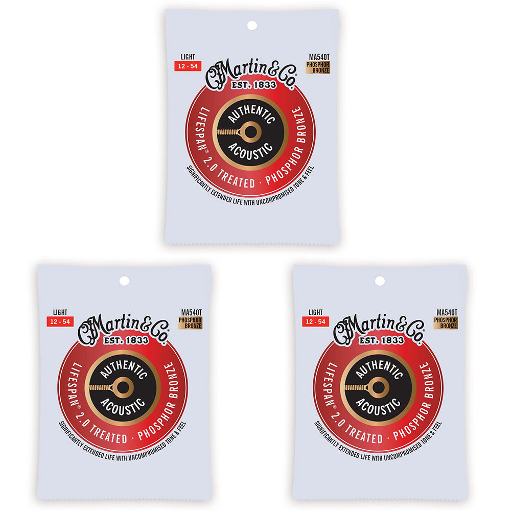 3PK Martin Guitar MA540T Authentic Treated Strings 92/8 Phosphor Bronze Light