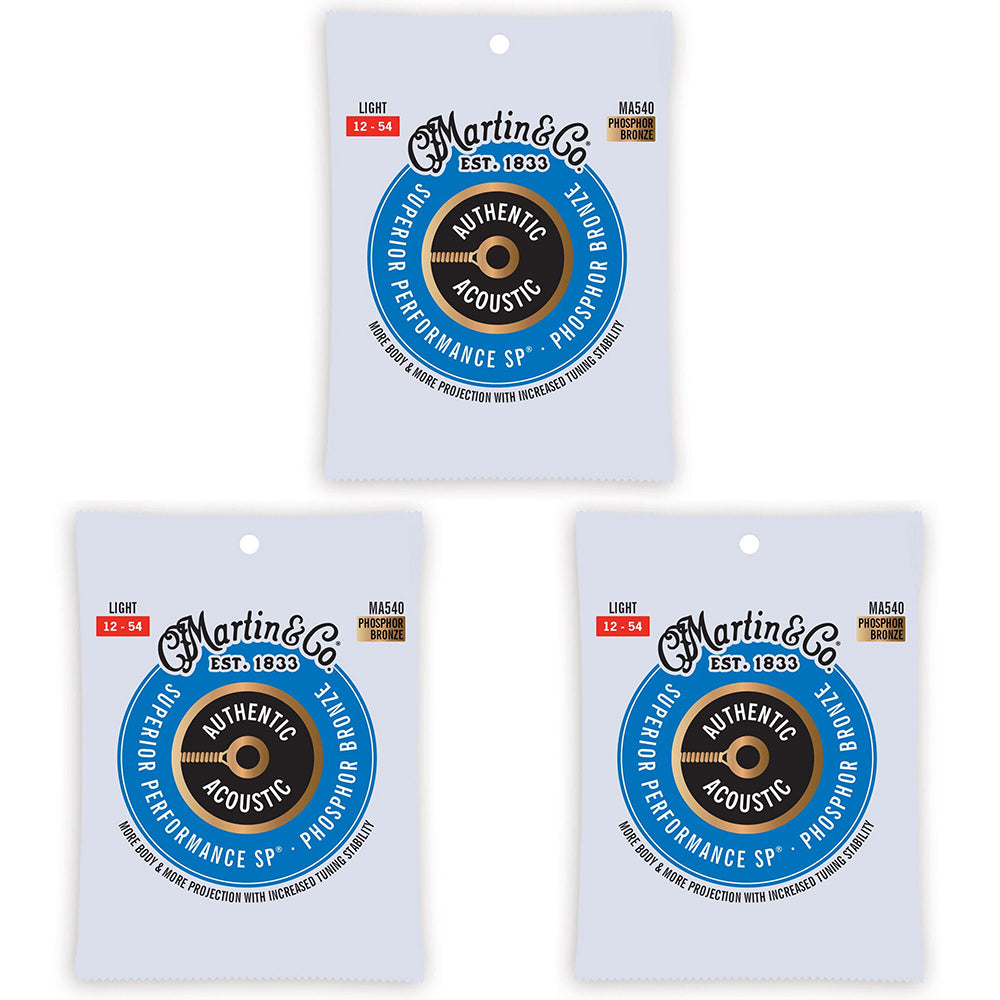 3PK Martin Guitar MA540 Authentic Instrument String 92/8 Phosphor Bronze Light
