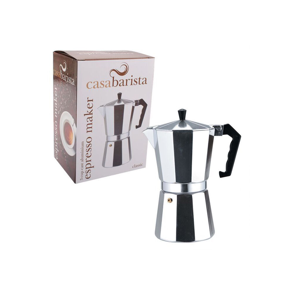Casabarista Classic Aluminium 3 Cups Espresso Coffee Maker Moka Pot Silver