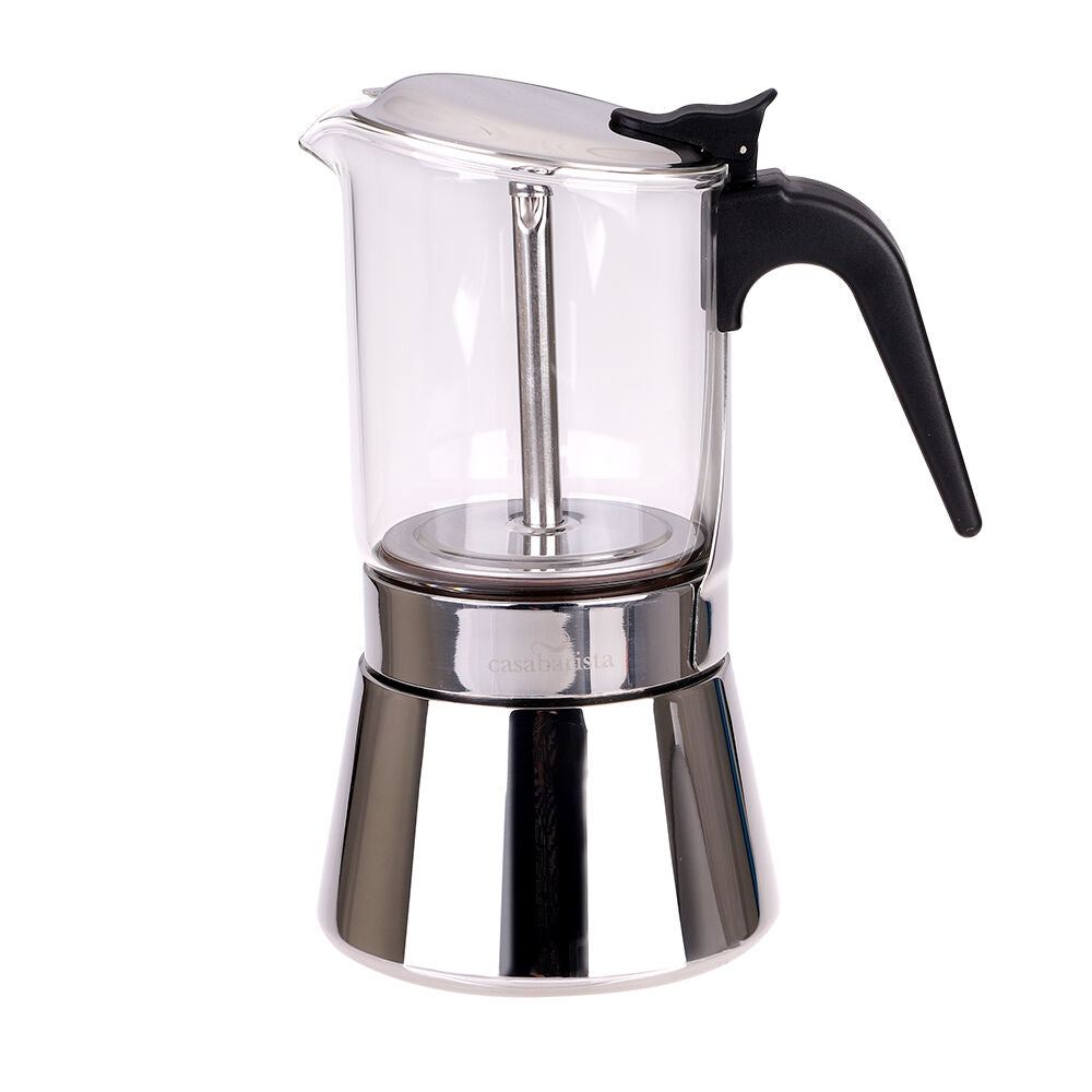 Casabarista Capri Glass Top Stainless Steel 3 Cups Espresso Coffee Maker Silver