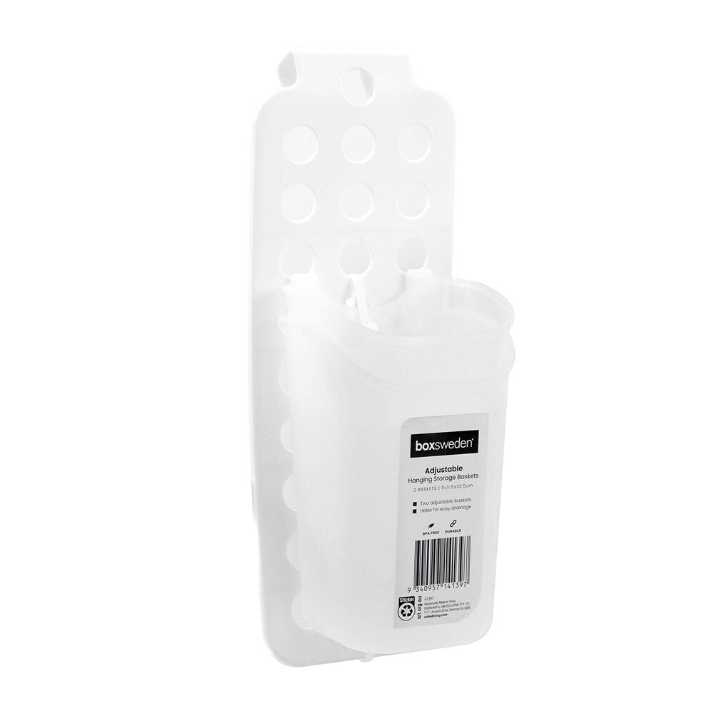 12PK Boxsweden Bathroom Hanging Storage Basket 11.5x32.5cm - White