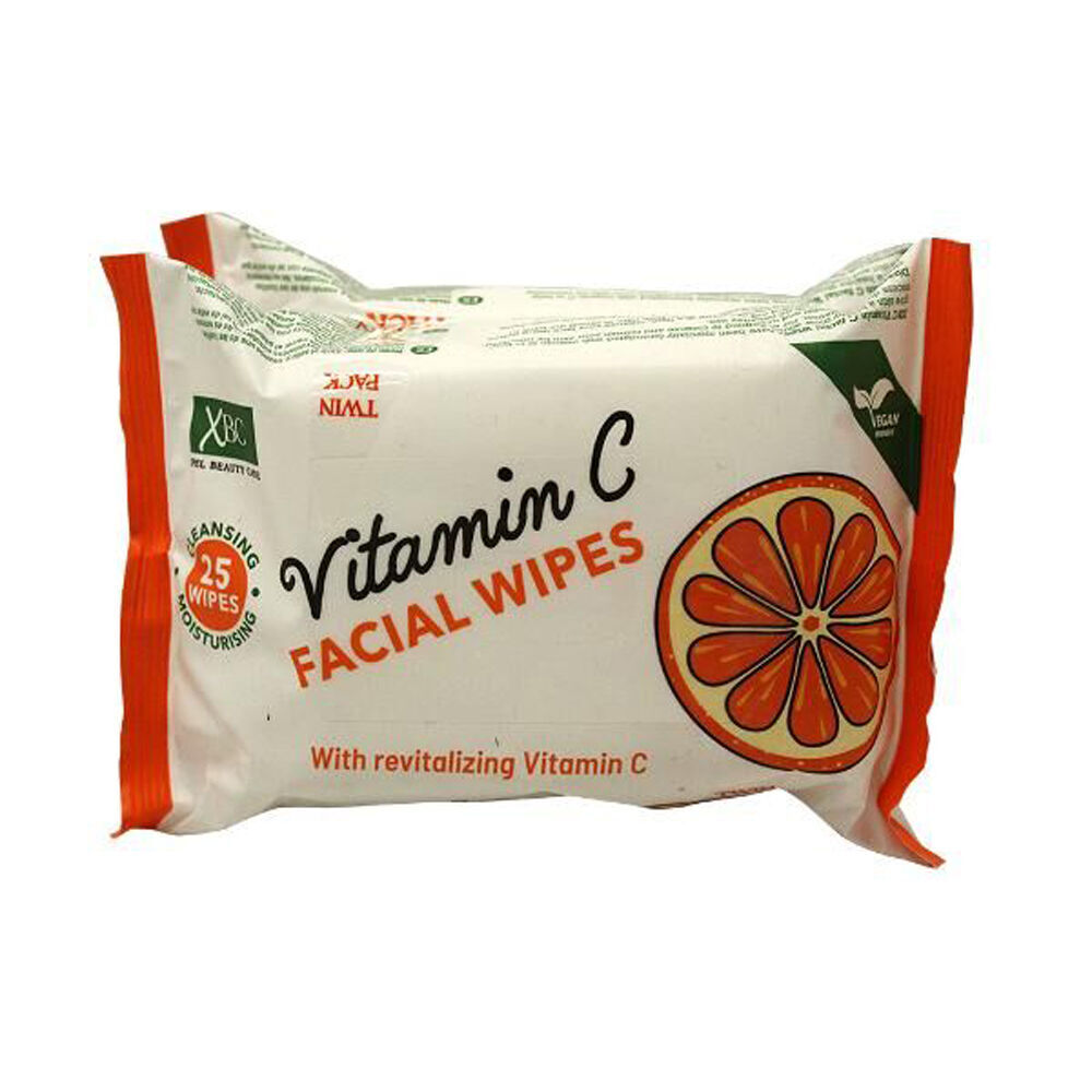 12x 2pc XBC Vitamin C Cleansing & Moisturising Facial Wipes Wet Tissue 25-Sheets