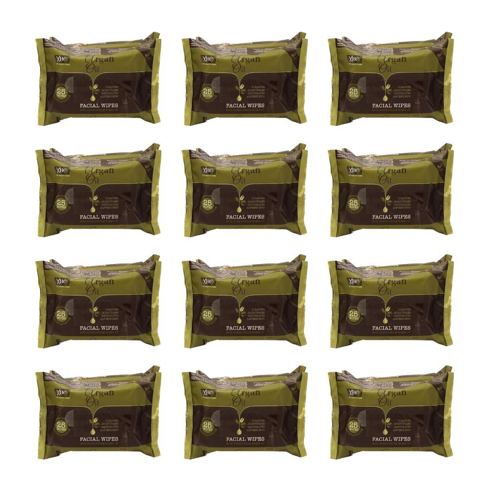 12x 2pc XBC Facial Wipes w/ Moisturising Argan Oil For All Skin Type 25-Sheets