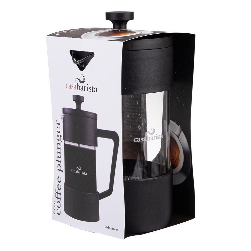 2PK Casabarista Oslo Accent Stainless Steel Coffee Plunger 5 Cup 600ml Black