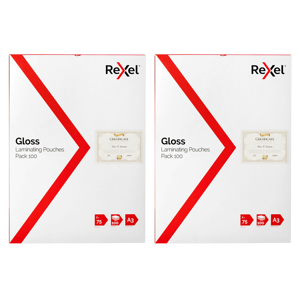 2x 100pc Rexel A3 2x75-Micron Gloss Laminating Pouches