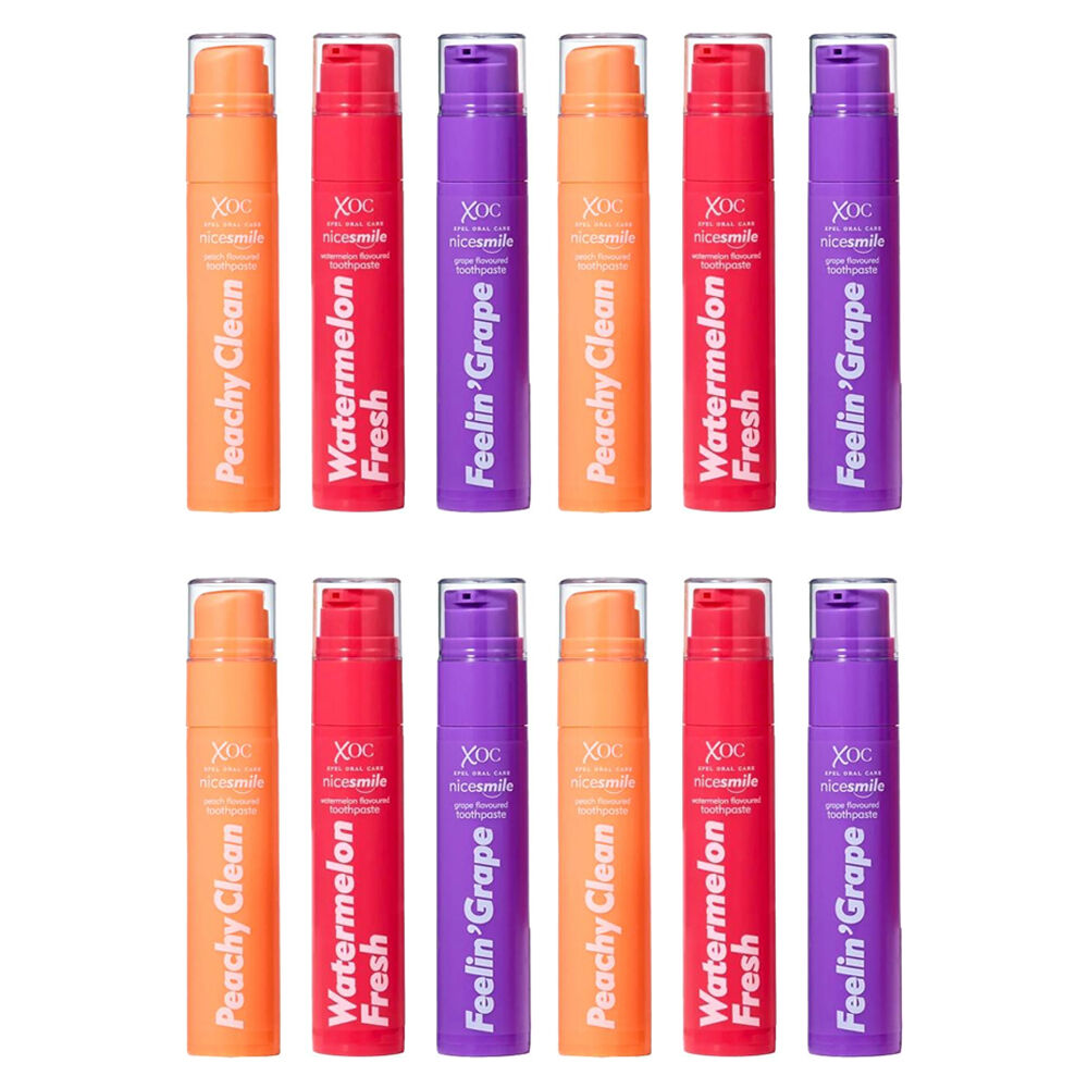 12PK XOC NiceSmile Fruit Flavour Fluoride Toothpaste Cavity Protection 60ml Assorted