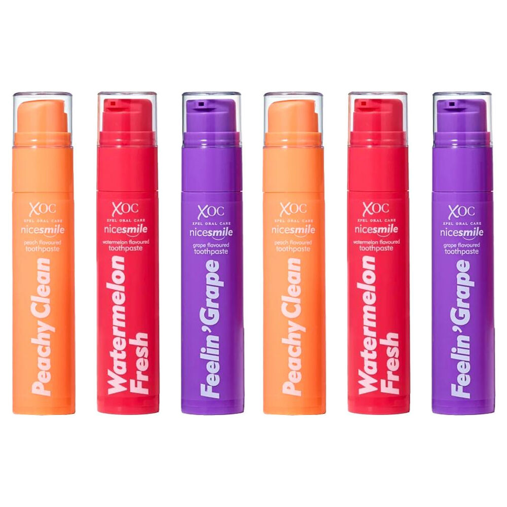 6PK XOC NiceSmile Fruit Flavour Fluoride Toothpaste Cavity Protection 60ml Assorted