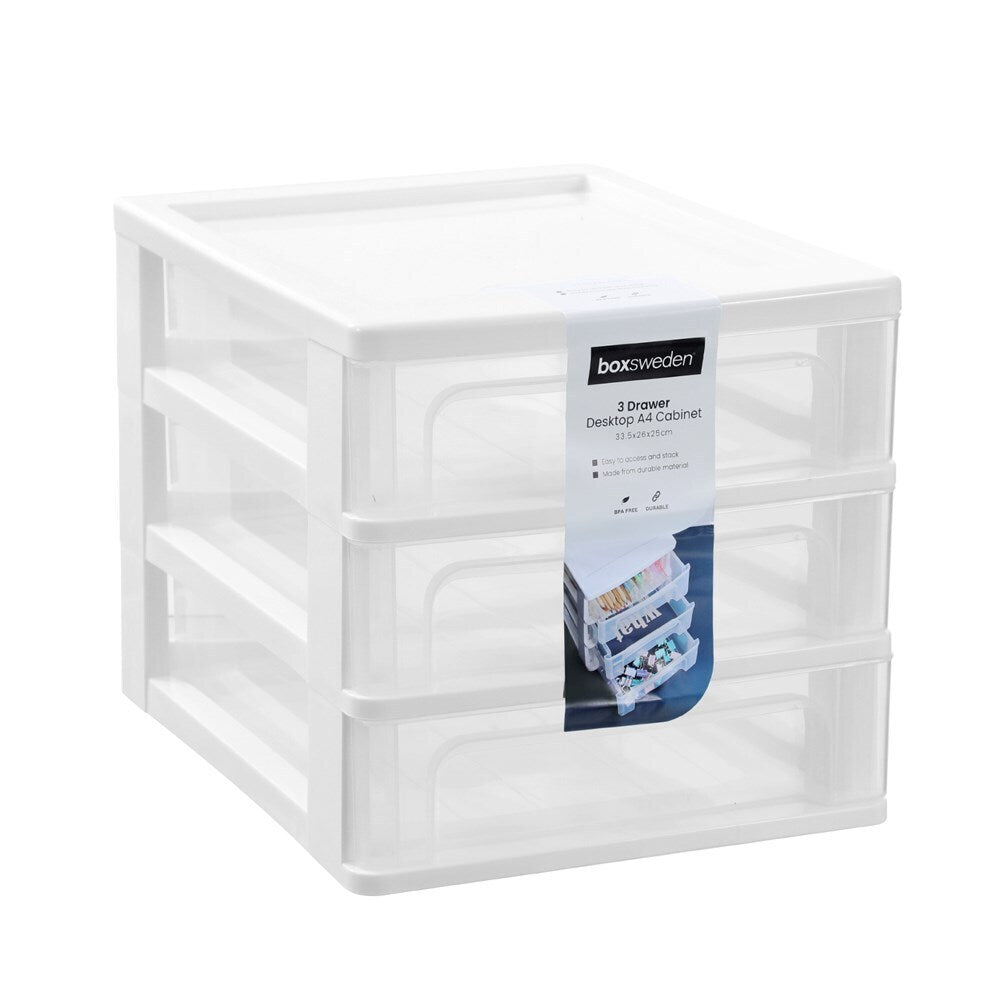 2PK Boxsweden A4 Desktop 3-Drawer Unit 33.5x26cm - Assorted