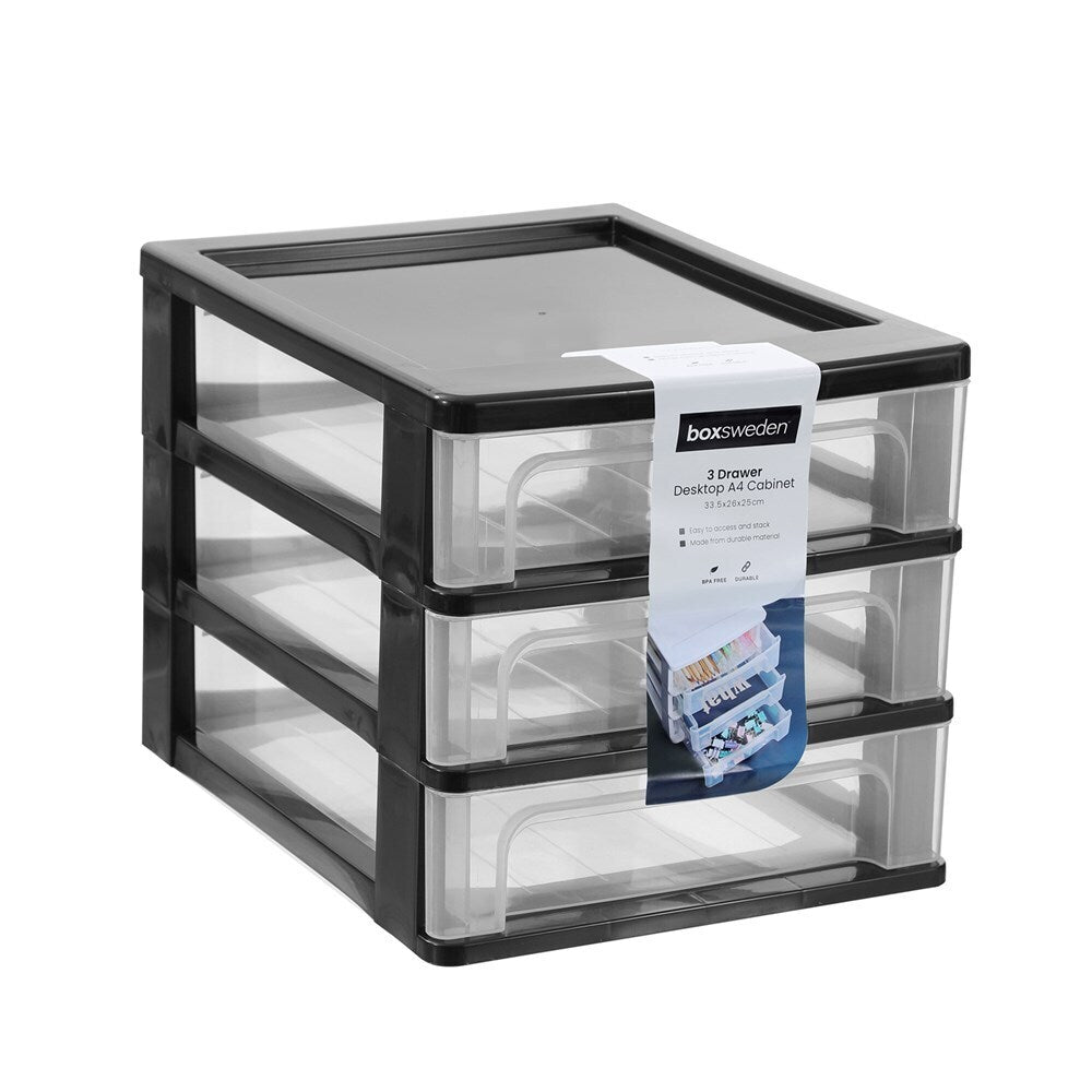 2PK Boxsweden A4 Desktop 3-Drawer Unit 33.5x26cm - Assorted
