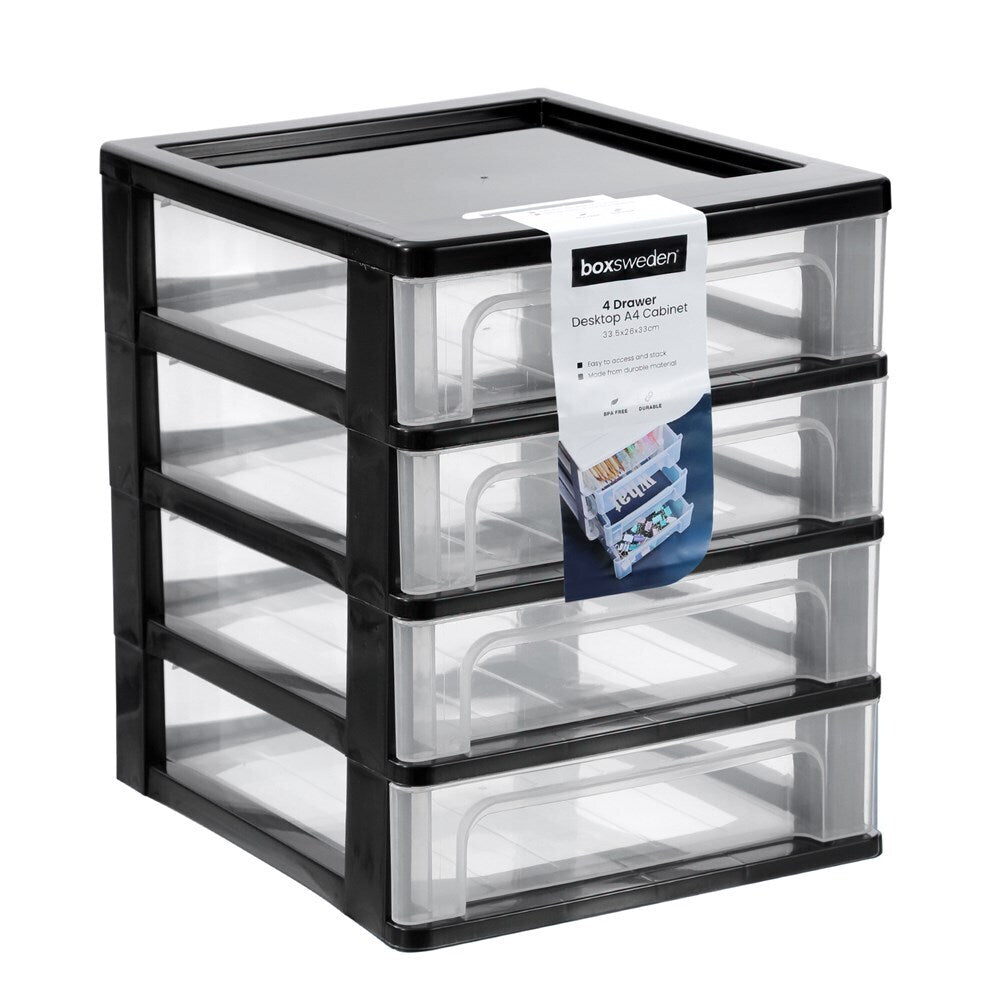 4PK Boxsweden A4 Desktop 4-Drawer Unit 33.5x26cm - Assorted