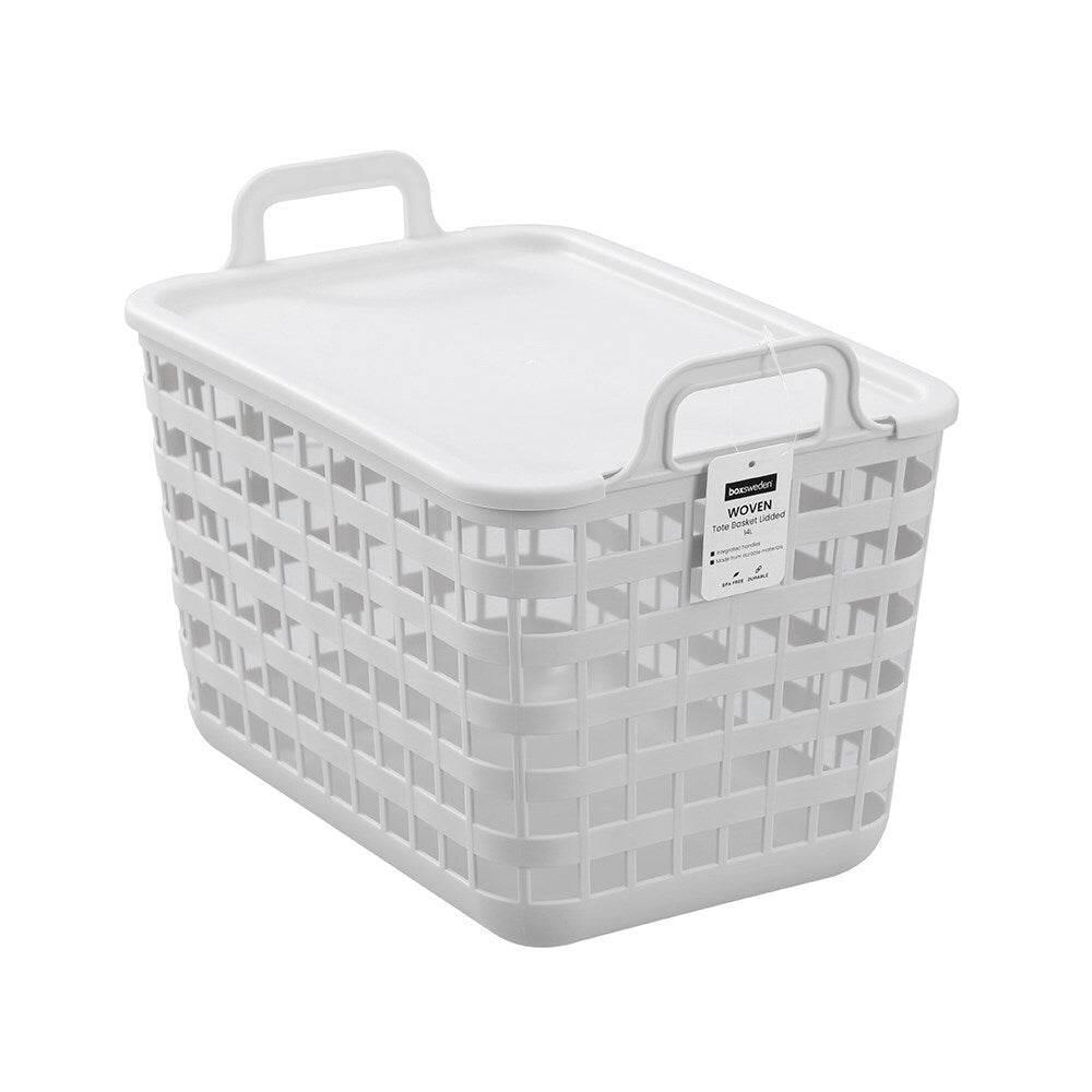 6PK Boxsweden Woven Tote Basket Lidded 14L/33cm - Assorted
