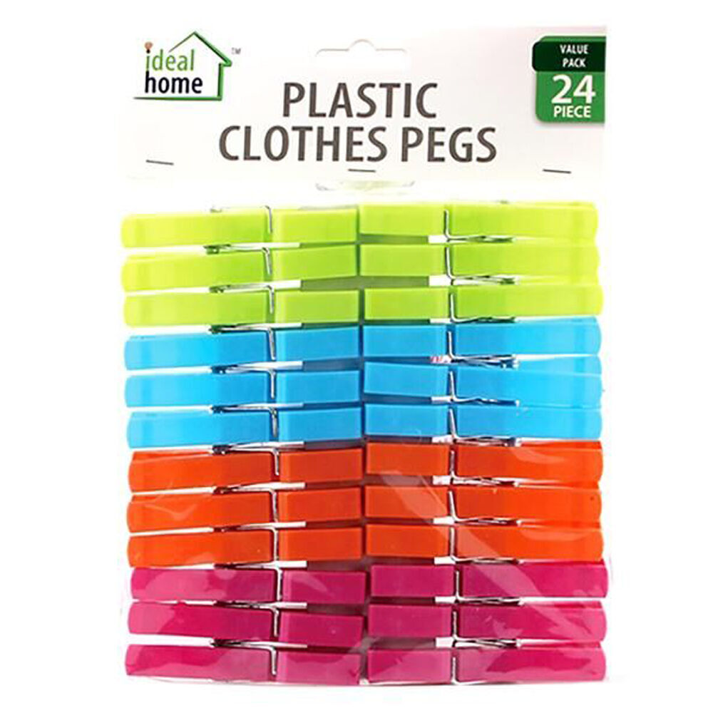 12x 24pc Ideal Home Plastic Cloth Pegs Laundry Hanging Clips/Clamp Lightweight