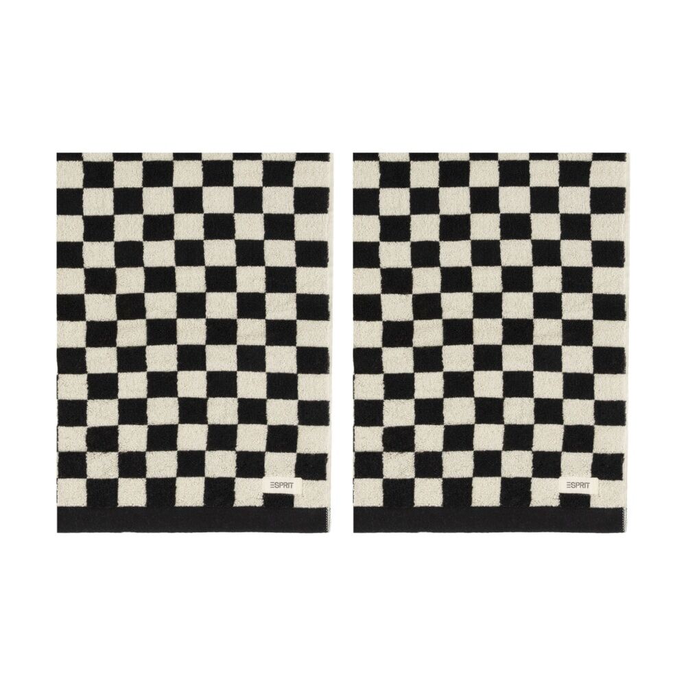 2PK Esprit 550GSM Zenith Bathroom Cotton Bath Towel Checkered Onyx Black