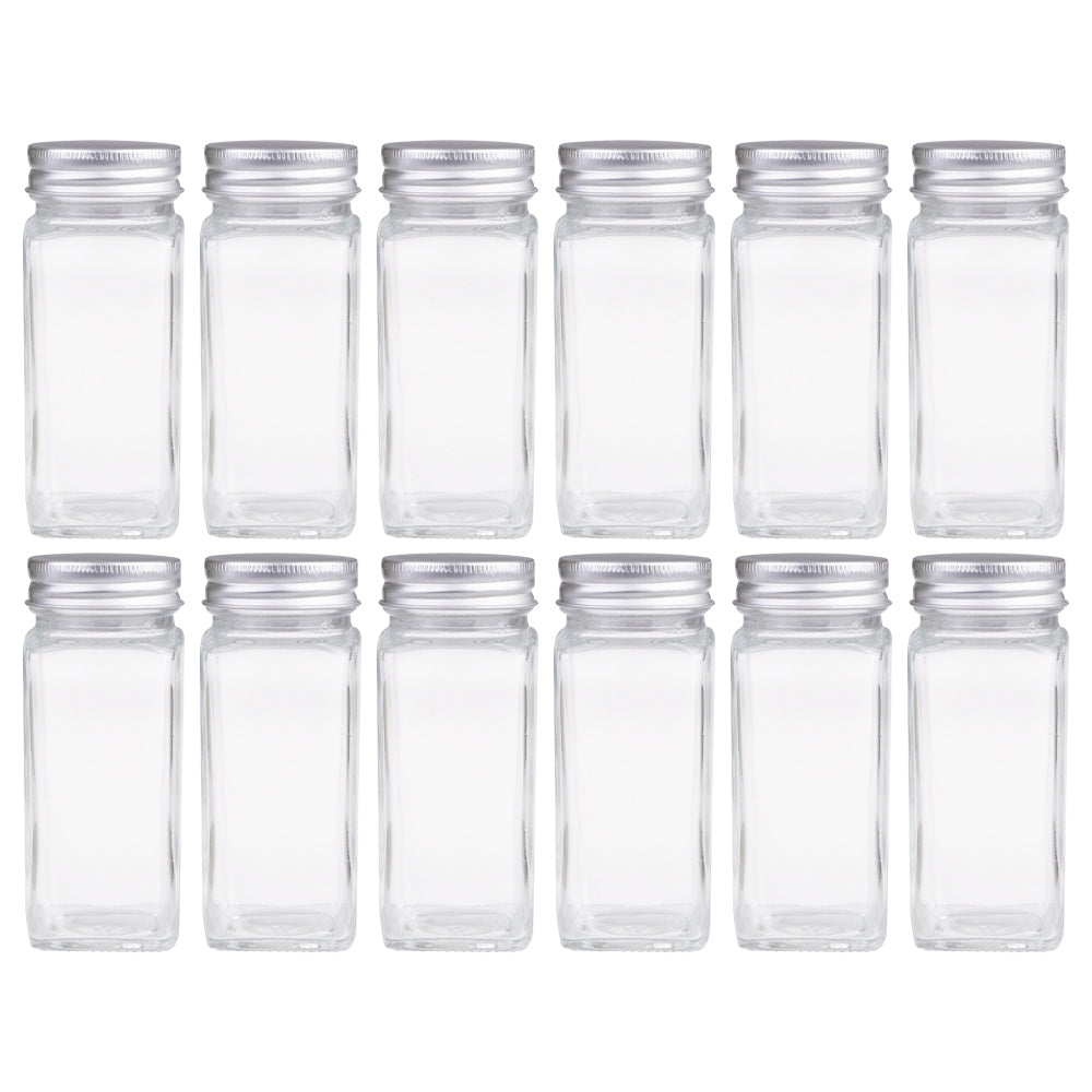 12PK Appetito Square Glass Spice Jar w/Metal Lid 115ml