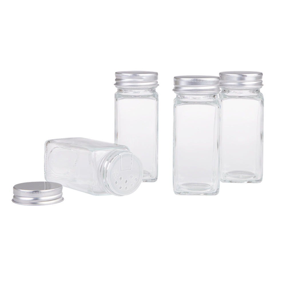 8PK Appetito Square Glass Spice Jar w/Metal Lid 115ml