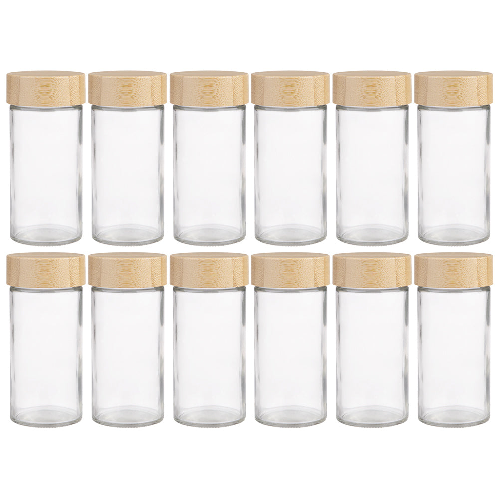 12PK Appetito 85ml Glass Spice Jar Round Container w/ Bamboo Lid
