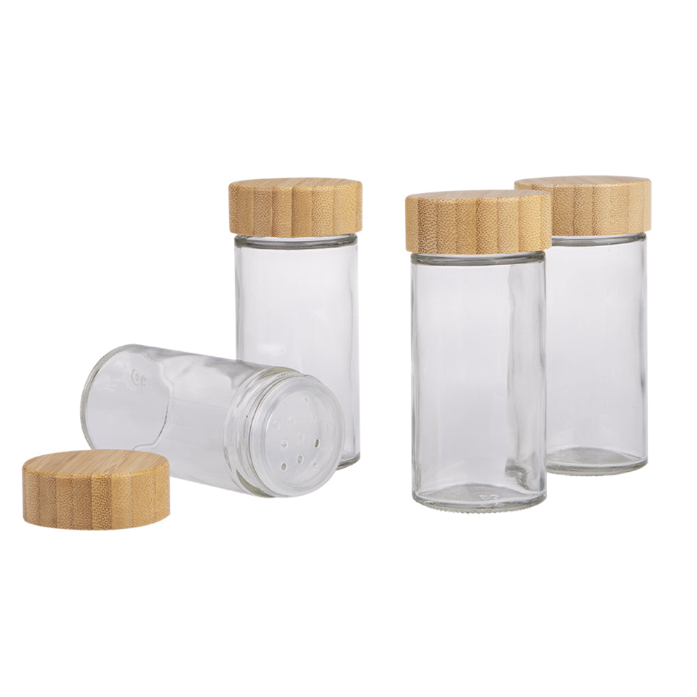 12PK Appetito 85ml Glass Spice Jar Round Container w/ Bamboo Lid