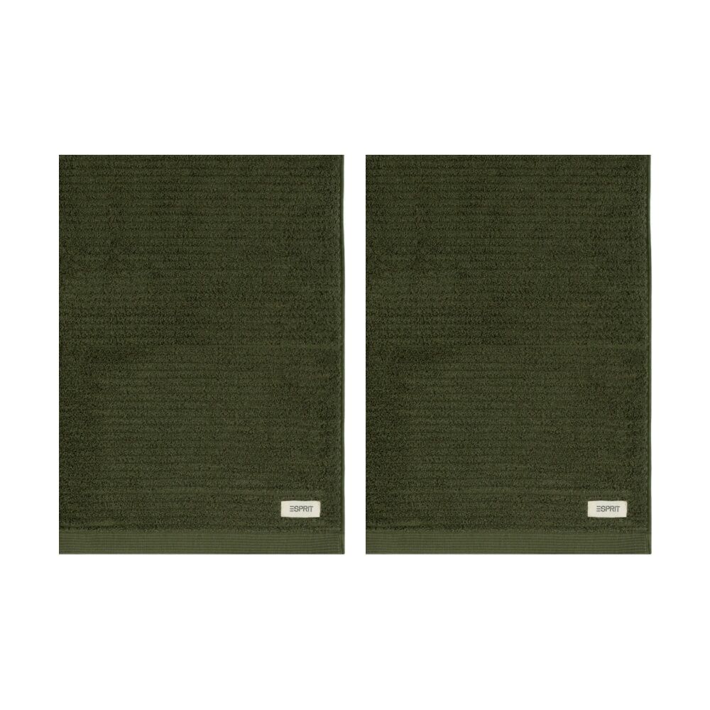 2PK Esprit 800GSM Porto Cotton Ribbed Bathroom Bath Mat Olive Khaki Green