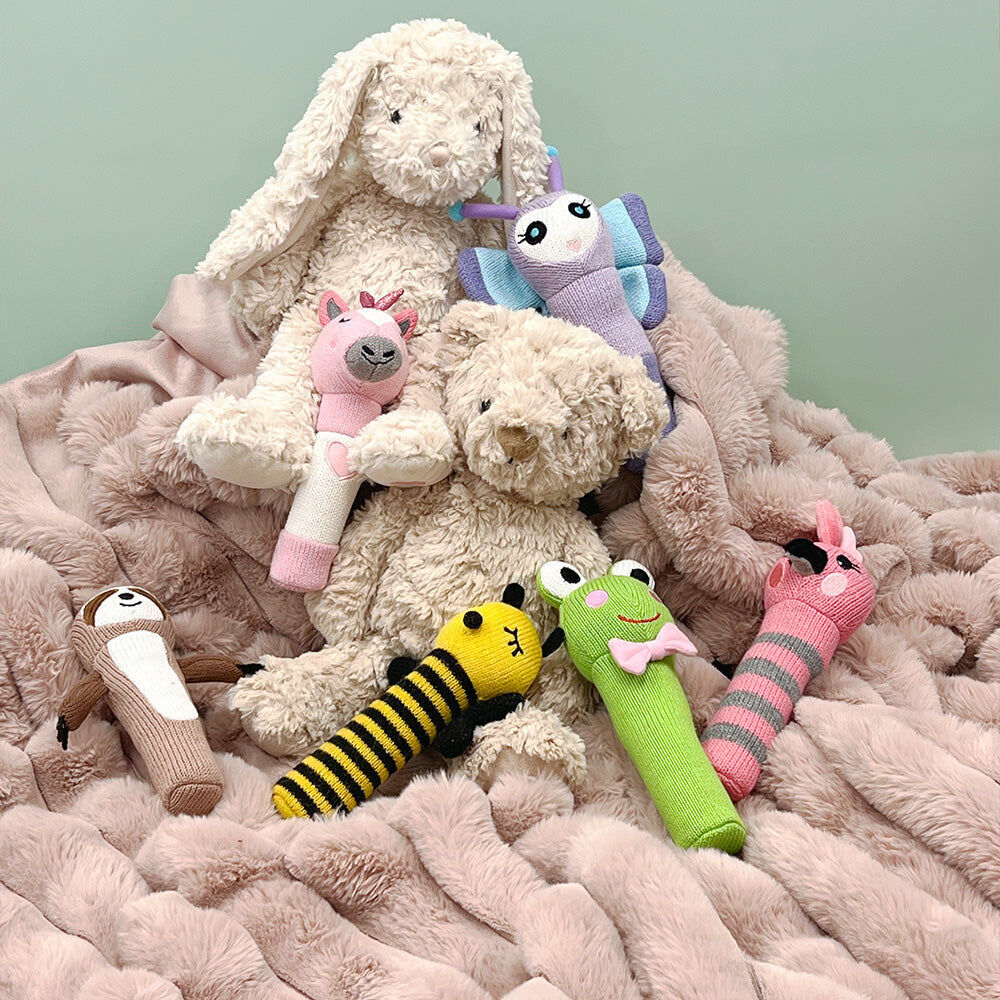 2PK Annabel Trends Baby Hand Rattle Knit Sensory Play Toy 18.5cm Bumble Bee