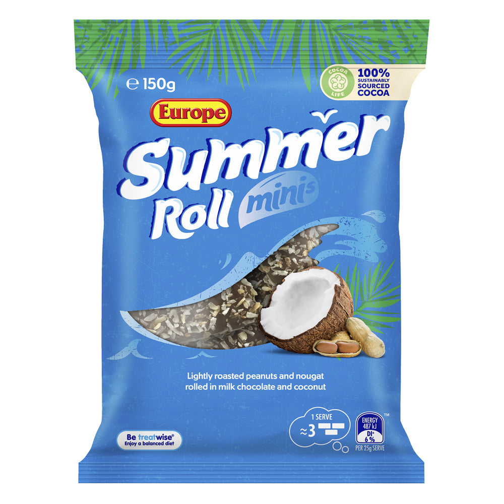 6PK Europe Summer Roll Minis Chocolate & Coconut Snacks 150g