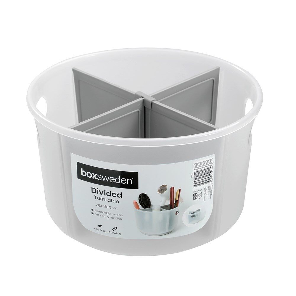 6PK Boxsweden Divided Turntable Easy Carry Storage Container 28.5x18.5cm Clear
