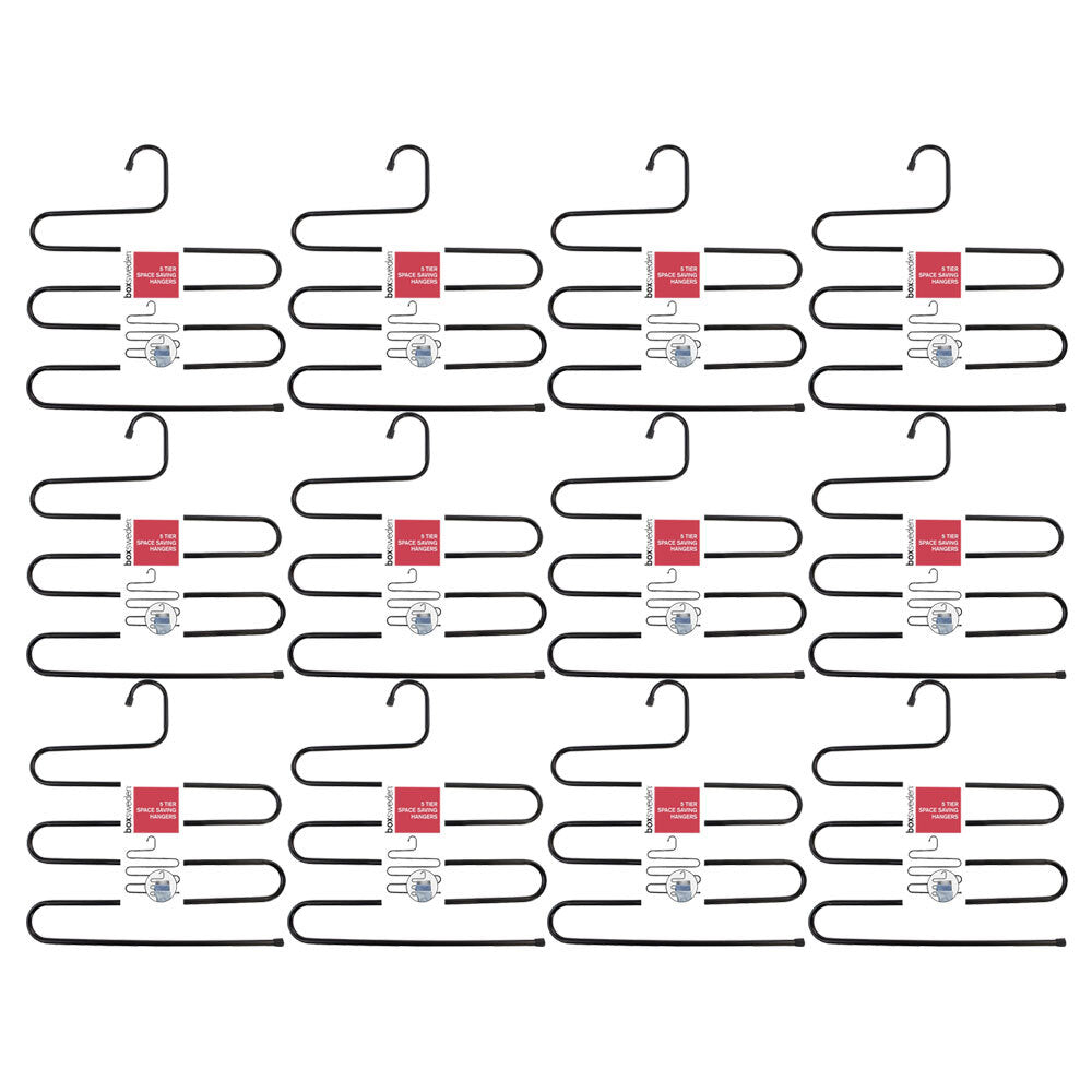 12PK Boxsweden 5 Tier Metal Space Saving Hangers Asst