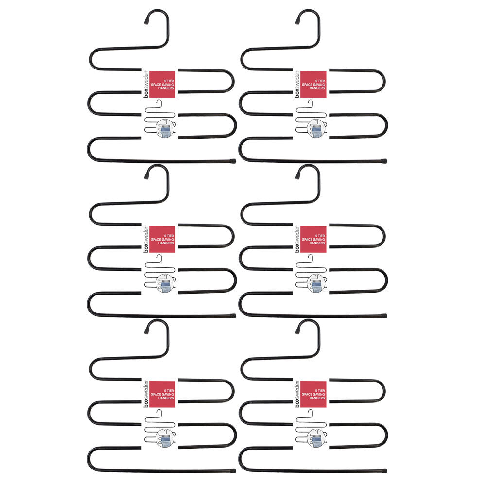6PK Boxsweden 5 Tier Metal Space Saving Hangers Asst