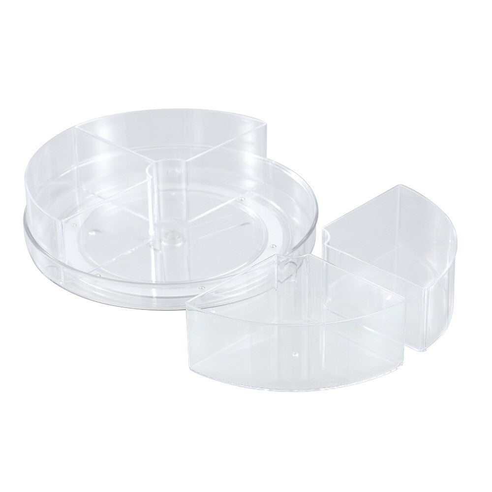 6PK Boxsweden 23.5cm Round Crystal Turn Table w/ 4-Bins - Clear