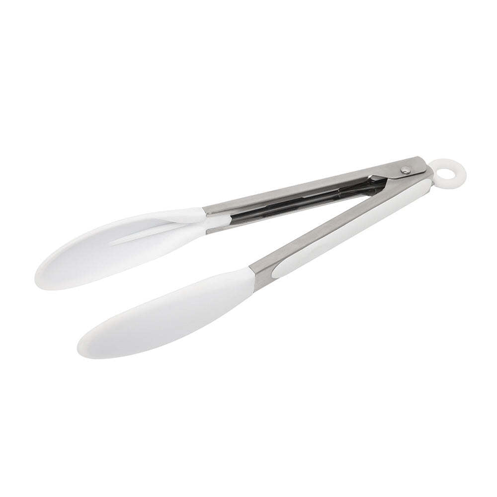 2PK Wiltshire Silicone Kitchen Cooking Locking Tongs 23cm White