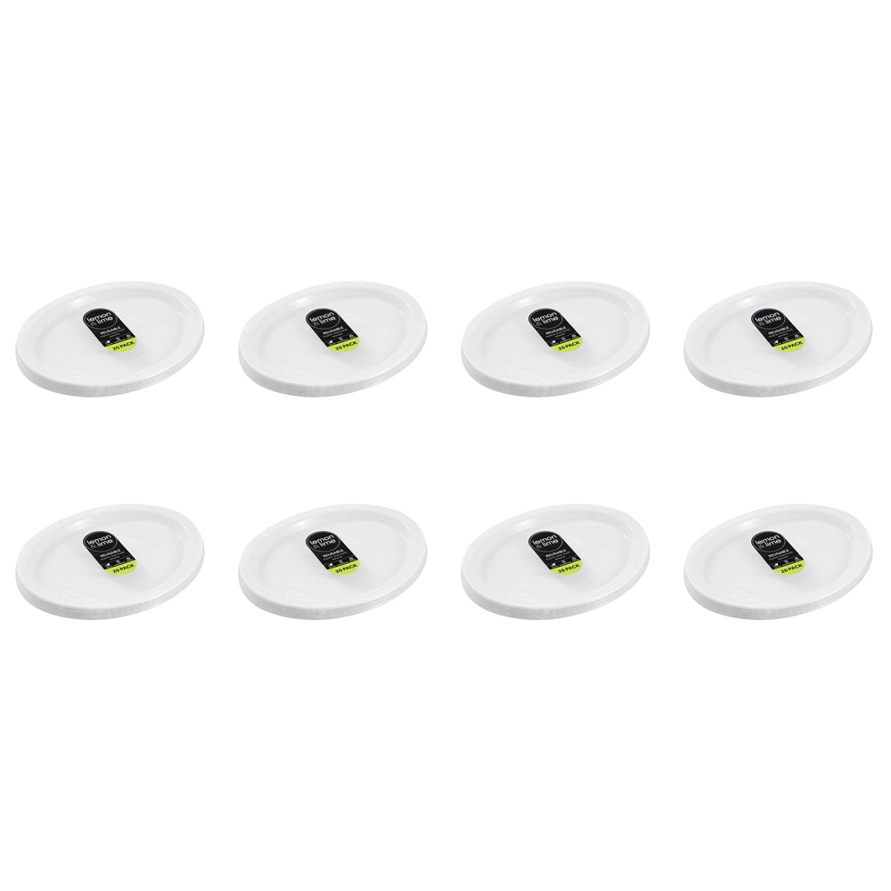 160pc Lemon & Lime Reusable Plastic Oval Plate 31x24.5cm - White