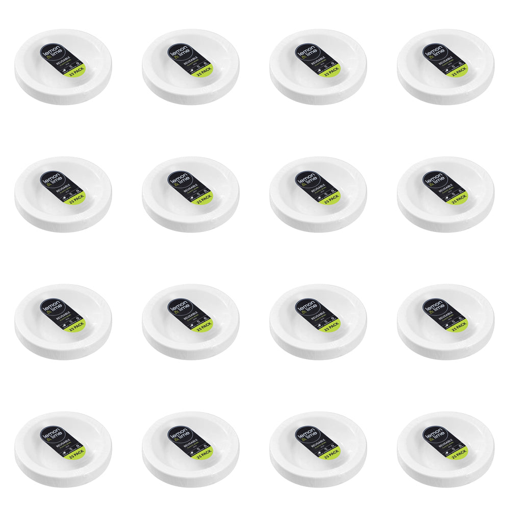400pc Lemon & Lime Reusable Plastic Bowl Round 18cm - White