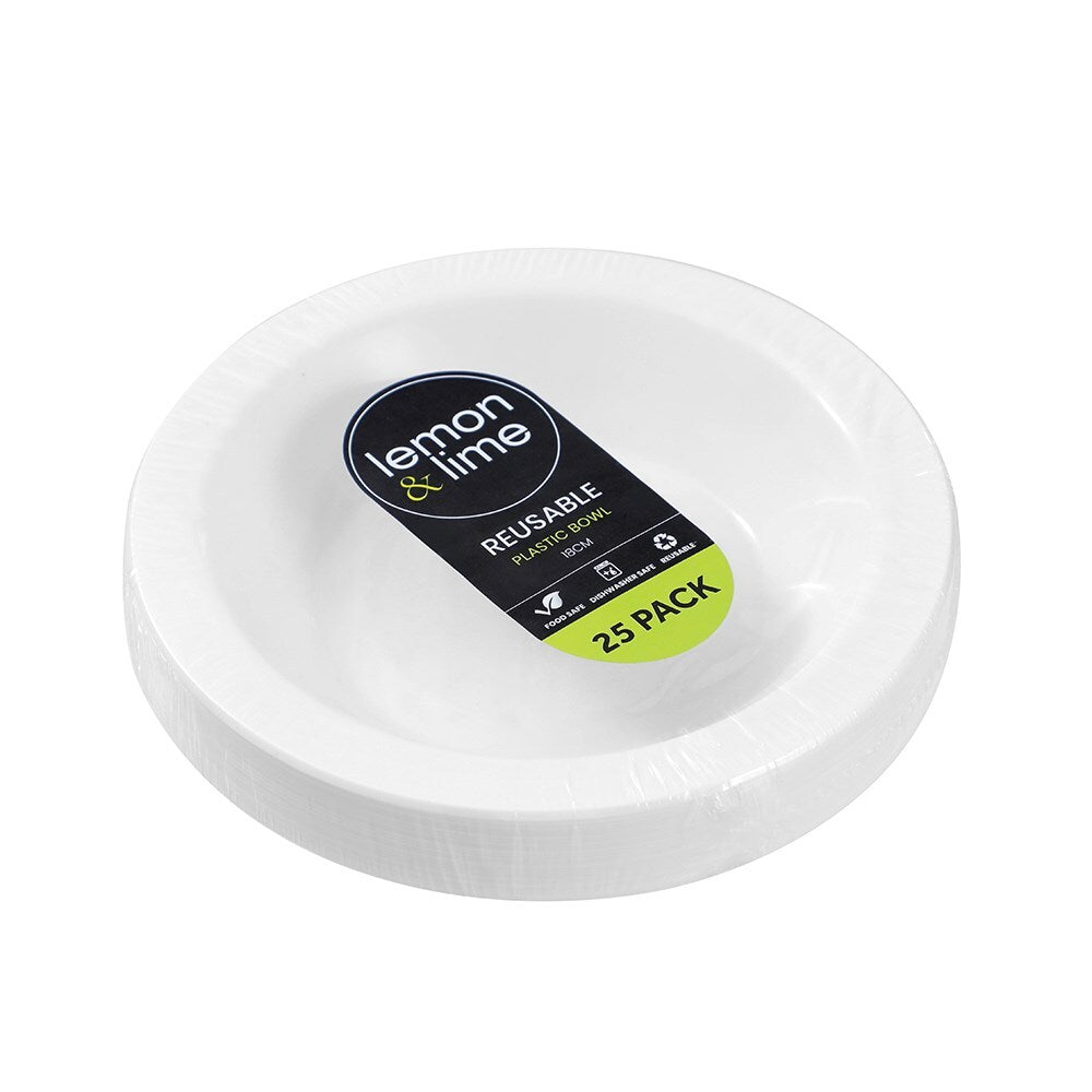 400pc Lemon & Lime Reusable Plastic Bowl Round 18cm - White
