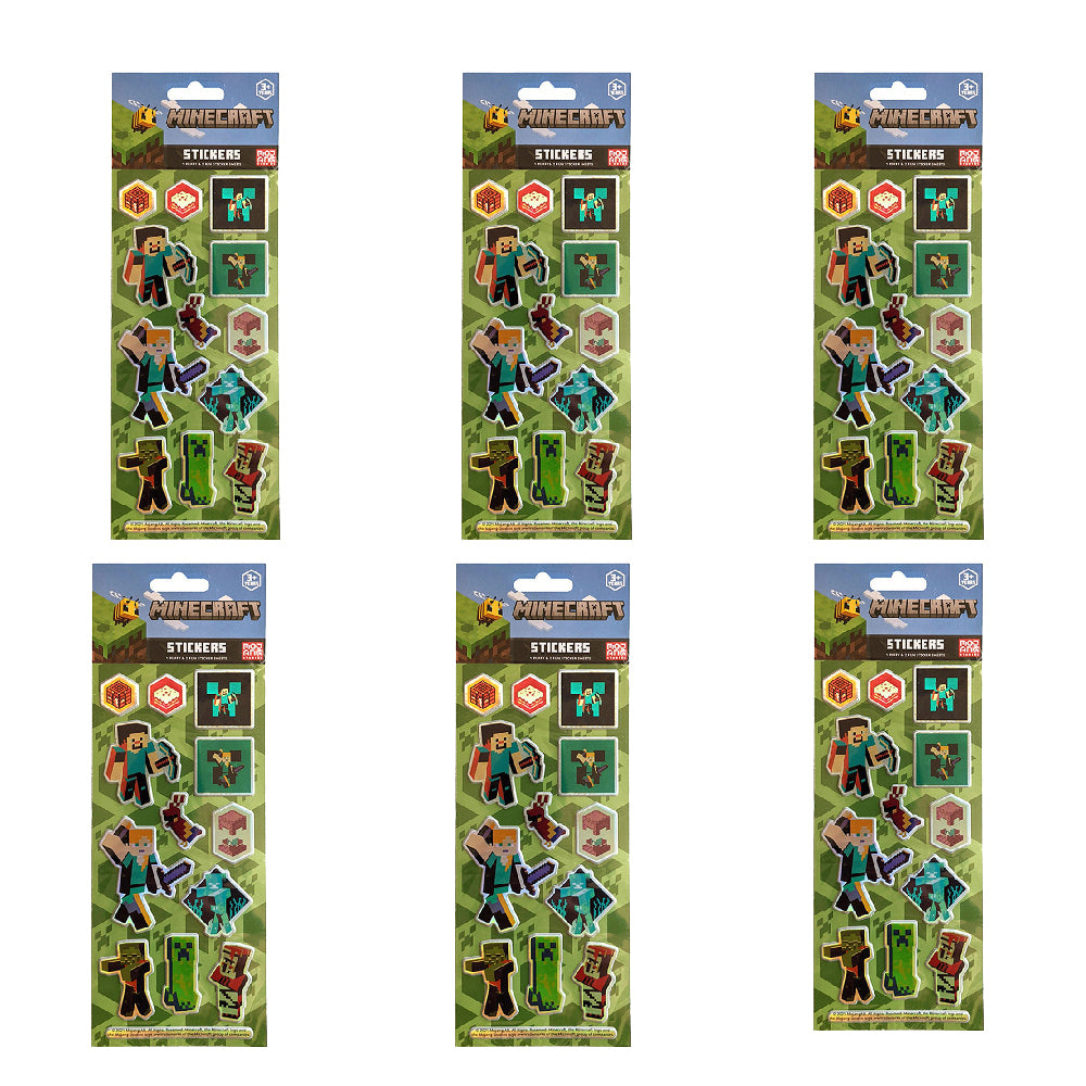6x 3PK Minecraft Kids/Children Puffy Sticker Sheets 3y+