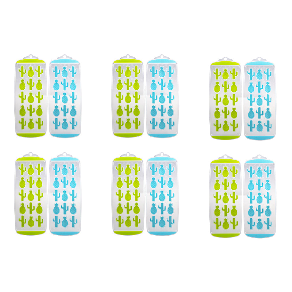 6x 2pc Appetito Easy Release 15 Cube Pineapple/Cactus Ice Tray Blue/Lime