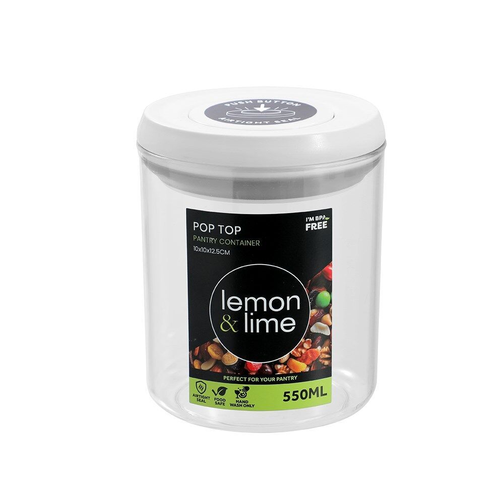 12PK Lemon & Lime Pop-Up Lid Pantry Container Round 550ml 10x10x12.5cm