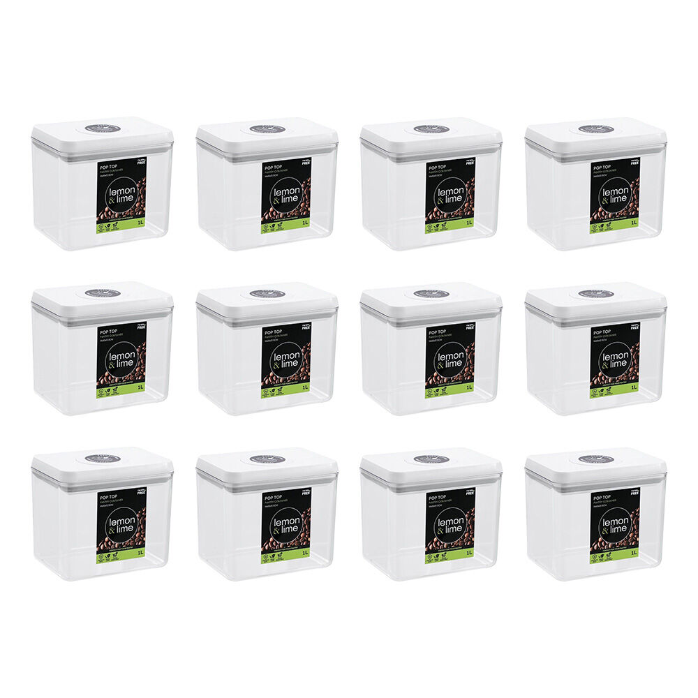 12PK Lemon & Lime Pop-Up Lid Pantry Container Rectangle 1L 14x10x12.5cm